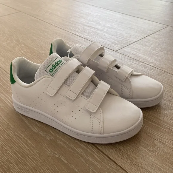 Adidas Stan Smith Velcro 3 strap sneakers, white w/green back, size 1.5, NWT - Picture 2 of 11